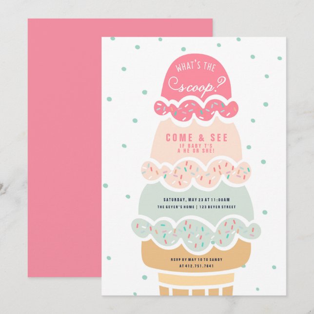 Crème de glace Genre Révéler Invitation (Devant / Derrière)
