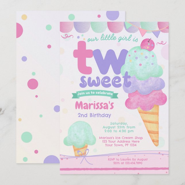 Crème de glace Invitation de fête du 2e anniversai (Devant / Derrière)