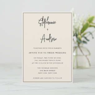 Crème d'ivoire Faire-part de mariage simple modern