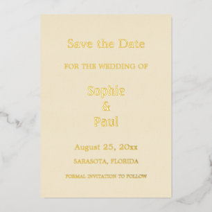 Crème Enregistrer la date Gold Foil Invitation