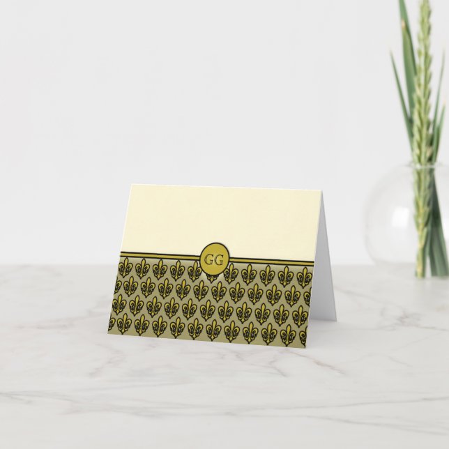 Crème et cartes de Gold Fleur De Lis Monogrammable (Devant)
