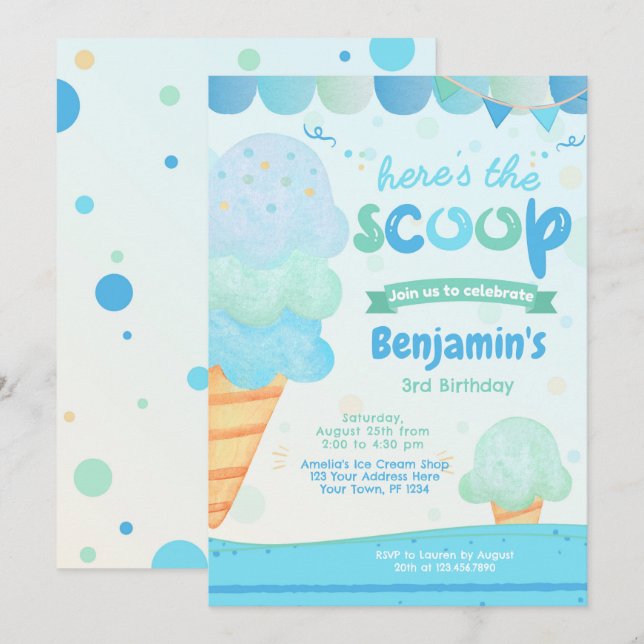 Crème glacée Anniversaire Fête Invitation (Devant / Derrière)