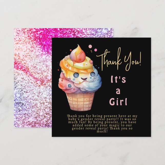 Crème glacée C'est une fille Carte de remerciement (Devant / Derrière)