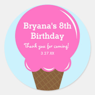 Crème glacée fraise Anniversaire Fête Stickers Fav