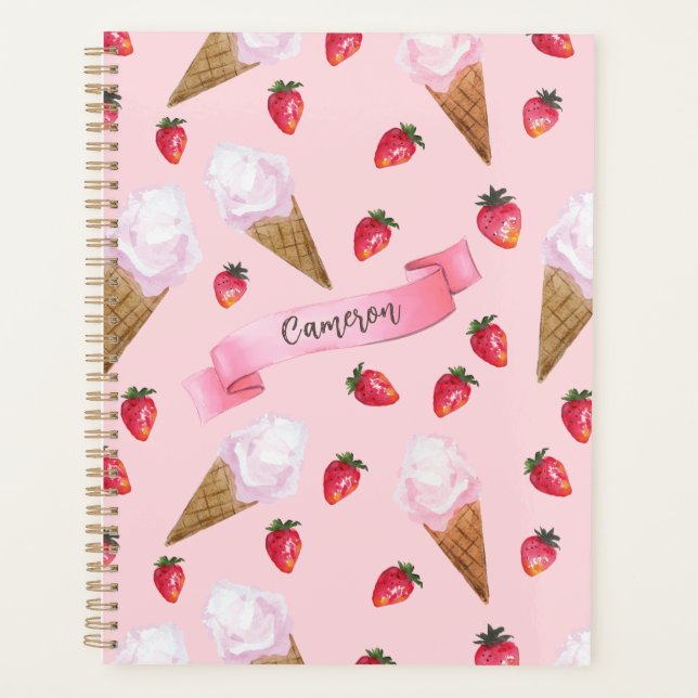 Crème glacée fraise Cute Retro Rose Personnalisé (Devant)