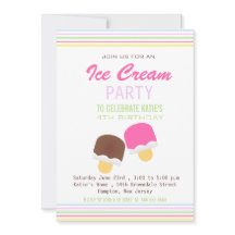 Crème glacée mignonne et rayures invitation de fêt