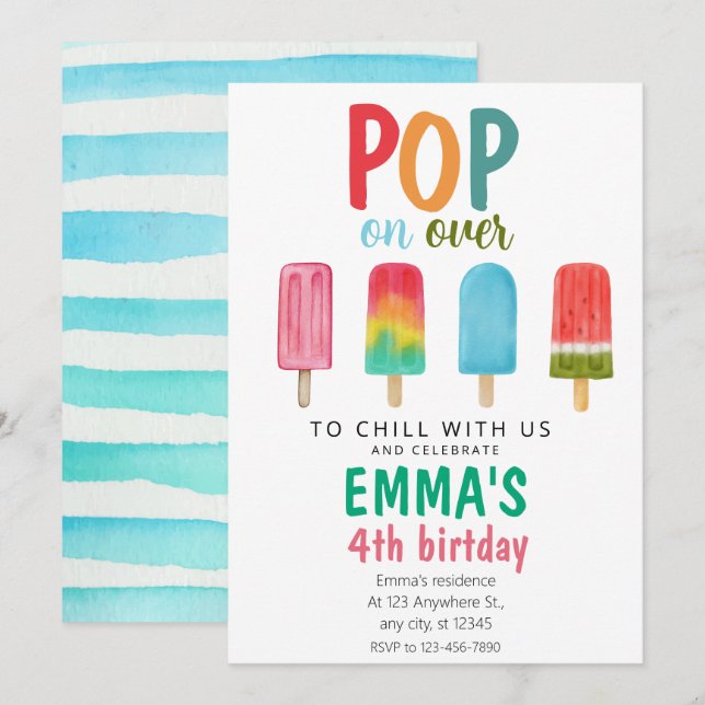 Crème glacée Piscine Anniversaire Invitation Pop O (Devant / Derrière)