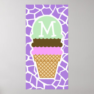 Crème glacée; Poster de animal de girafe pourpre A