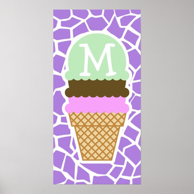 Crème glacée; Poster de animal de girafe pourpre A (Devant)