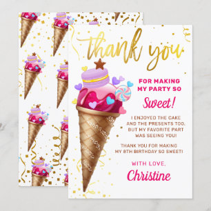 Crème glacée rose or doux Carte de remerciements d