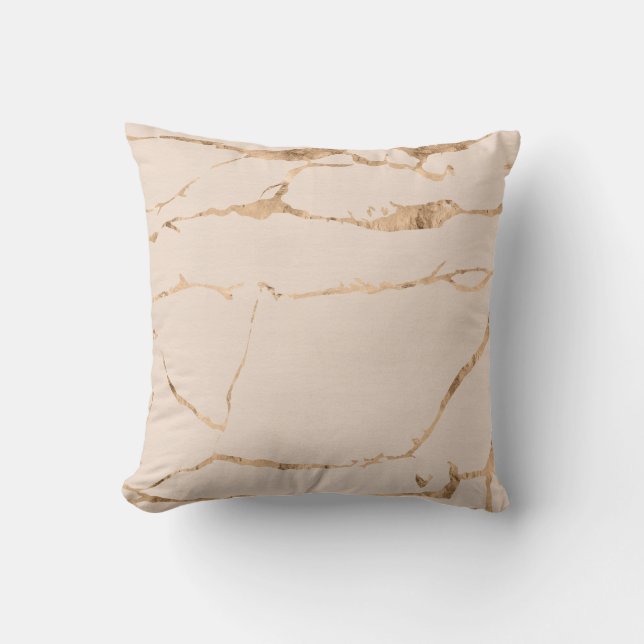 Creme Modern Marble Gold Foil Gemstone Throw Pillow (Front)
