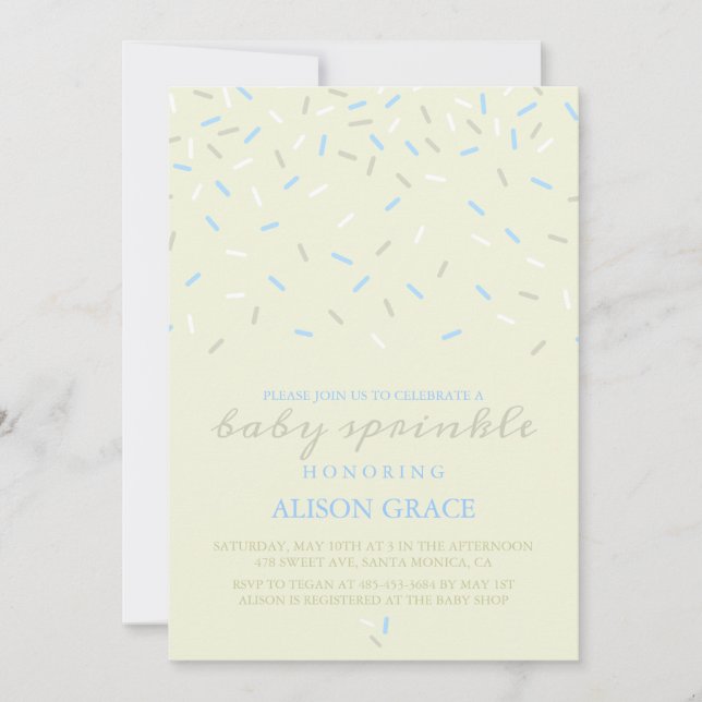 Crème moderne & Bleu Bébé Saupoudrer Invitation (Devant)