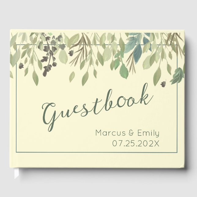 Crème moderne & Eucalyptus Mariage livre d'hôtes (Recto)