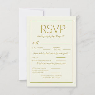 Crème moderne Mariage d'or RSVP Repas vertical