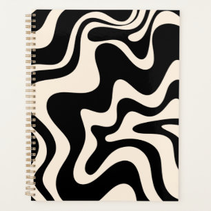 Crème noire Motif Abstraite Retro Liquid Swirl