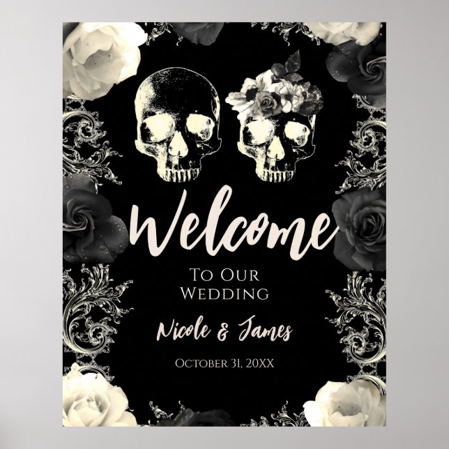 Crème noire - Skeleton Skull Mariage Affiche de bi (Devant)