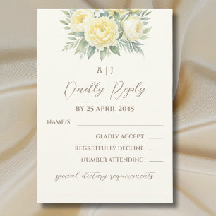 Crème Peony Jaune Roses Mariage Floral Carte RSVP