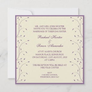 Creme & Purple Floral Wedding Invitation