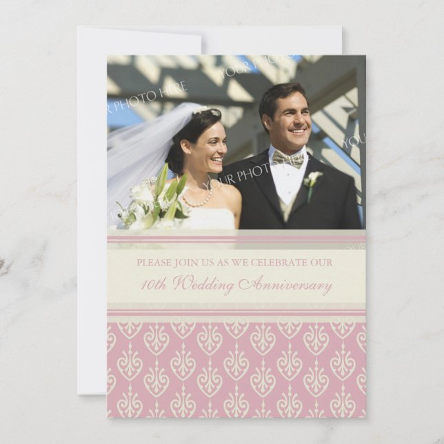 Crème rose Photo Invitation du 10e anniversaire de (Devant)