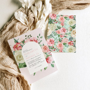 Crème & Rose Romantic Spring Florals Wedding Invitation