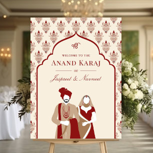 Crème Rouge Anand Karaj Sikh Mariage Affiche de bi