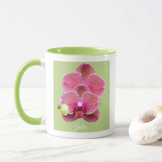 Crème rouge Phal. Mug de la Coupe du café d'orchid (Avec donut)