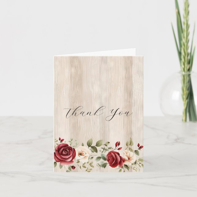 Crème rouge romantique Roses Faux Merci en bois (Devant)