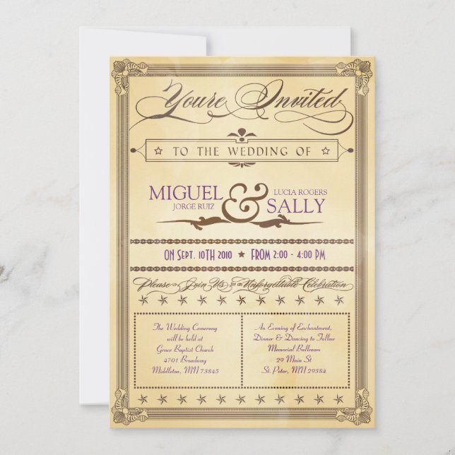 Crème vintage et Faire-part de mariage d'affiche B (Devant)