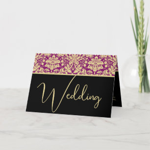 Crème violet Invitation mariage damassé