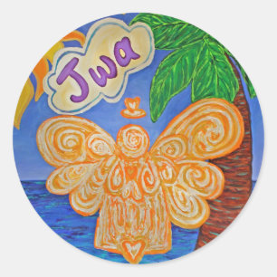 Creole Caribbean Angel Art Decal Stickerss Classic Round Sticker