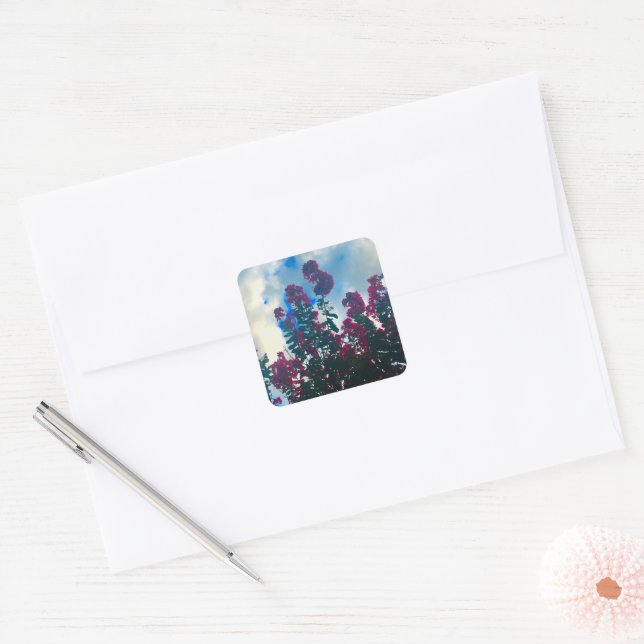 crepe myrtle on a cloudy day square sticker (Envelope)