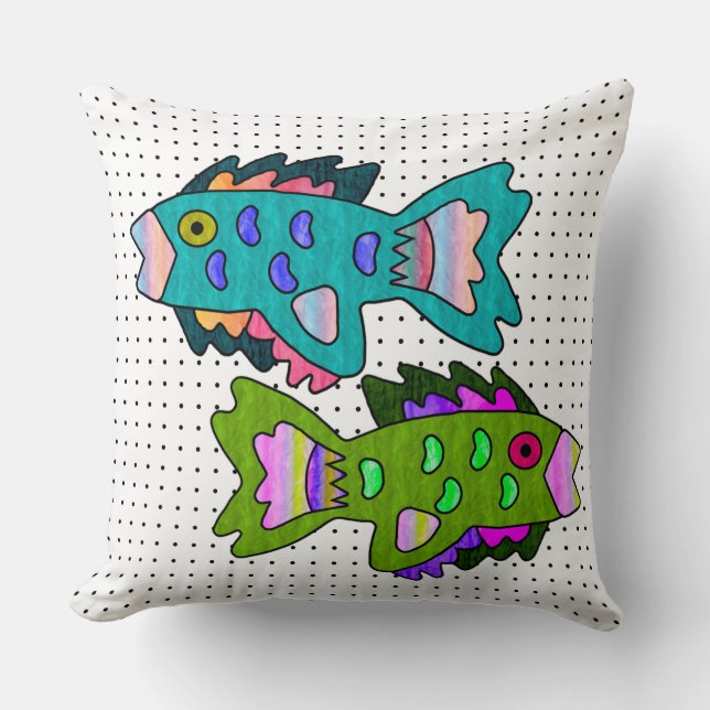 Crepe Paper Fish on Polka Dots Throw Pillow (Front)