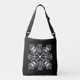 Crepy Cute Skulls - Black And White Halloween Crossbody Bag