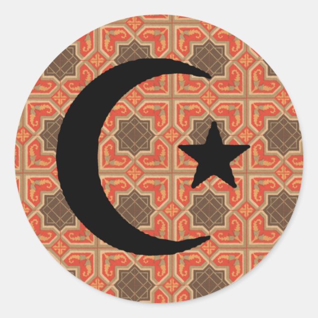 Crescent and Star with Persian Tile Background Classic Round Sticker (Front)
