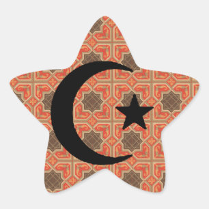 Crescent and Star with Persian Tile Background Star Sticker