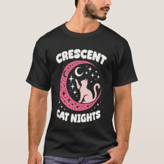 Crescent Cat Nights Design Cute Cat On Moon T-Shirt