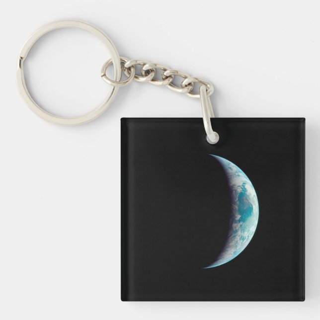 crescent earth planet science space universe geek  keychain (Front)