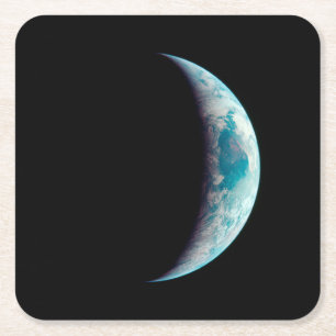 crescent earth planet science space universe geek square paper coaster
