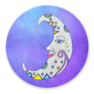 Crescent Fantasy Moon Colourful Decorations Purple Ceramic Knob