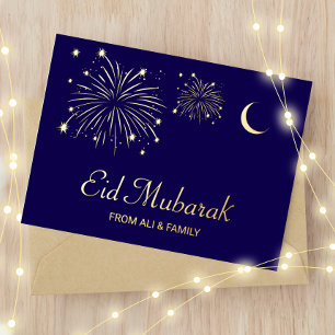 Crescent Firework Gold Foil Eid Mubarak Card