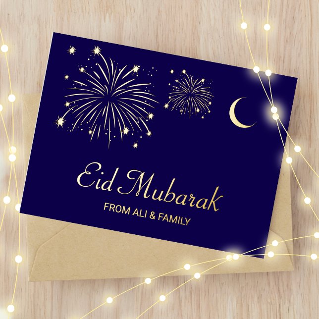 Crescent Firework Gold Foil Eid Mubarak Card (Creator Uploaded)