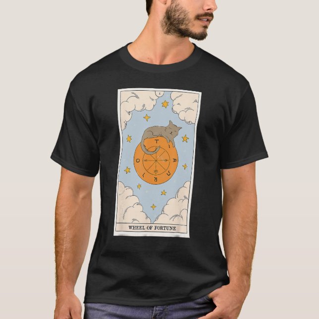 Crescent Fortune Wheel Cat Tarot Card Witchy Gothi T-Shirt (Front)