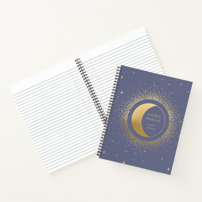 Crescent Gold Moon Personalized Monogram Notebook (Inside)