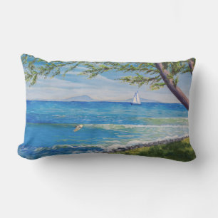 Crescent Head Beach Seascape Painting Lumbar Pillow
