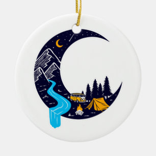 Crescent Moon Adventure Camping Ceramic Ornament