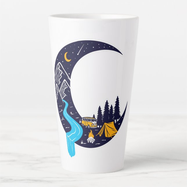 Crescent Moon Adventure Camping Latte Mug (Front)