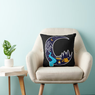 Crescent Moon Adventure Camping Throw Pillow