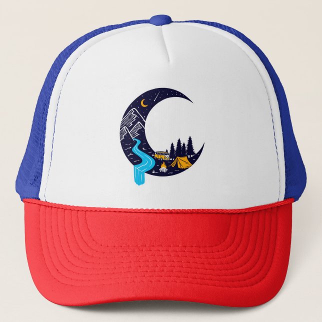 Crescent Moon Adventure Camping Trucker Hat (Front)