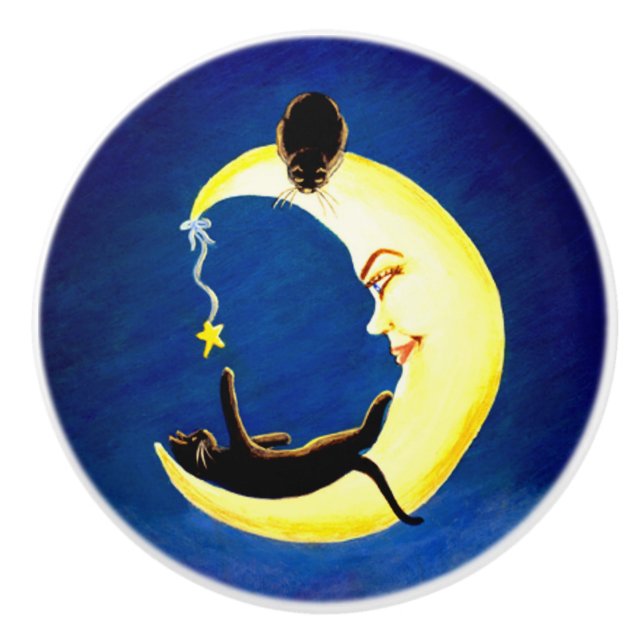 Crescent moon and black cats knobs (Front)