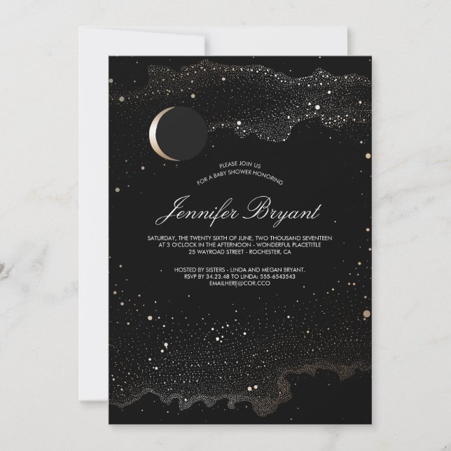 Crescent Moon and Night Stars Baby Shower Invitation (Front)